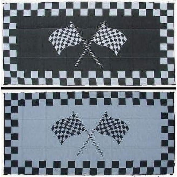 EEZ RV Products 9x18ft Heavy Duty Reversible/Durable Outdoor Patio/RVing Mats(9ft x 18ft Black & White Checker Flag)Come with Large Storage Bag & 6 Sets of Stakes and Washer