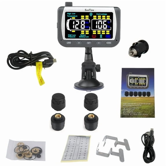 EEZTire-TPMS4 Real Time/24x7 Tire Pressure Monitoring System - Color Monitor + 4 AT Sensors