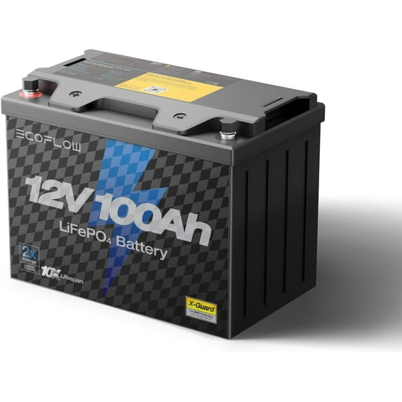 EF EcoFlow 12V 100Ah LiFePO4 Battery, Built in 100A BMS Group 27 Lithium Battery Deep Cycles & 10 Years Lifespan for RV, Solar Energy, off Grid, Trolling Motor