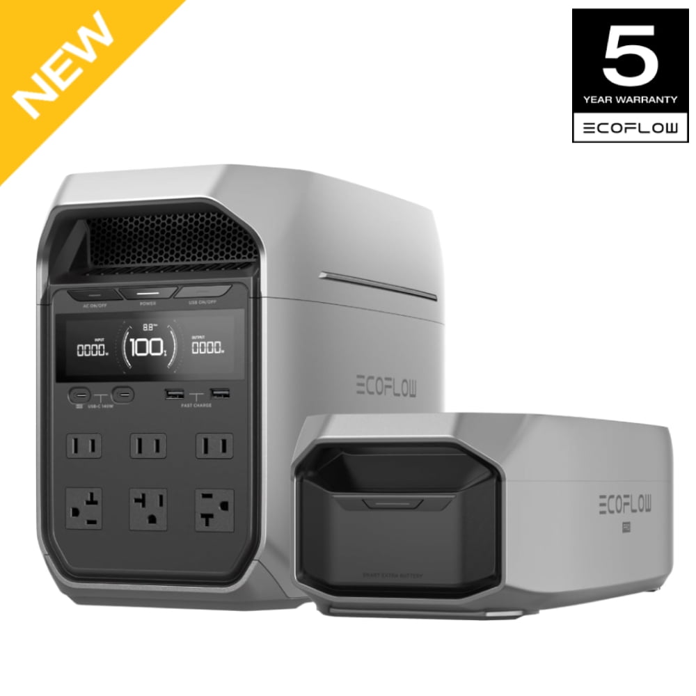 EF EcoFlow Portable Power Station DELTA 3+ with Smart Extra Battery, Expand Capacity from 1024Wh to 2048Wh, Solar Generator for Emergency, Home Backup, Outdoor Camping