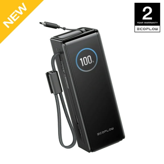 EF EcoFlow Rapid Power Bank, 25,000mAh, 100W Built-in and Retractable Cables, 170W Portable Charger with Triple 100W USB-C Port, Compatible with iPhone Series, Samsung, Laptop and More, Black