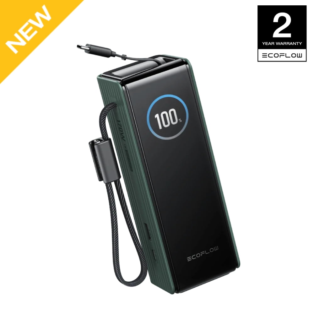 EF EcoFlow Rapid Power Bank, 25,000mAh, 170W, 100W Built-in and Retractable Cables, Portable Charger with Triple 100W USB-C Port, Compatible with iPhone Series, Samsung, Laptop and More, Green
