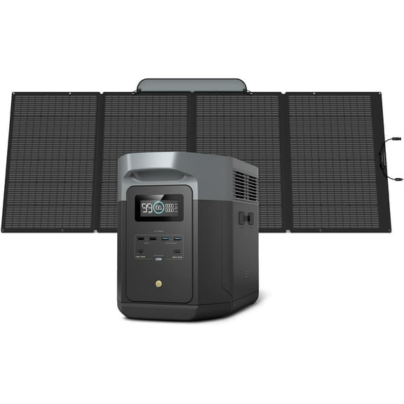 EF EcoFlow Solar Generator DELTA 2 Max 1900Wh With 400W Solar Panel, LFP Battery Portable Power Station Up to 3400W AC Output Fast Charging 0-80% in 43 Min solar powered generator For Camping, RV