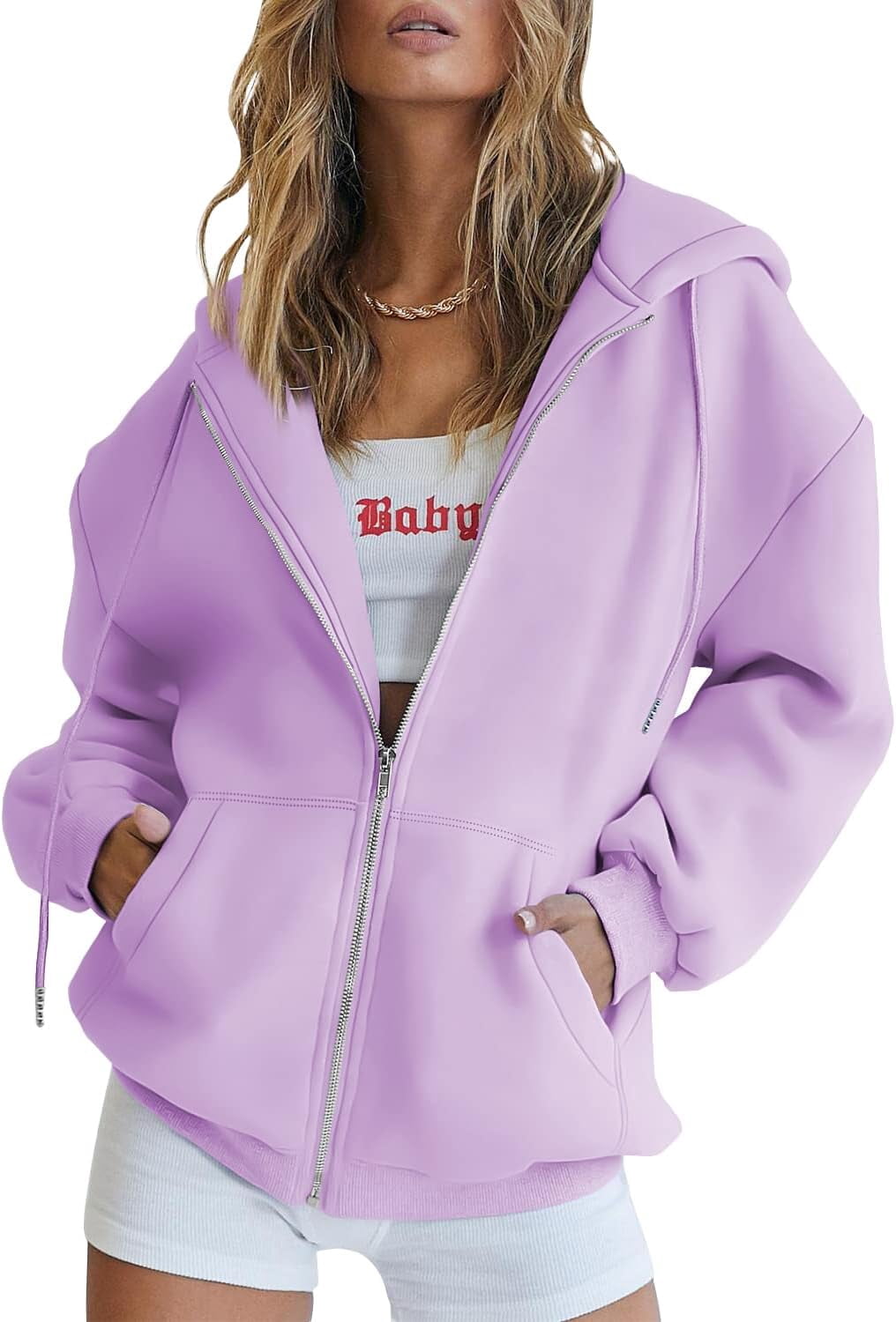 Fleecejacke Hoodie Damen Kapuzenpullover Rosa Mit S Produktbild-Vorschau 7