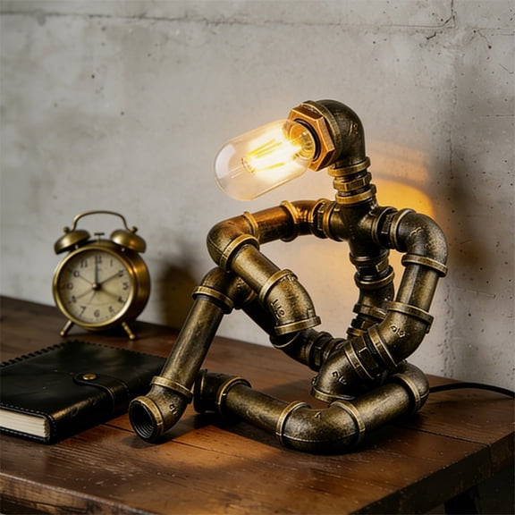 EFAYCRR Steampunk Table Lamp, Funny Lamp for Men Creative Robot Style Steampunk Lamp, Industrial Steampunk Desk Lamp for Bedroom Living Room Office Bar Restaurant Cafe