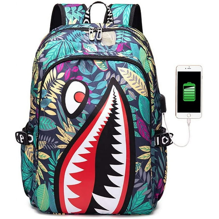 Zlzl Shark Kids Backpack, Shark Waterproof Multi-functional Schoolbag with USB, NYC, Girl's, Size: 12.6 x 7.08, Other