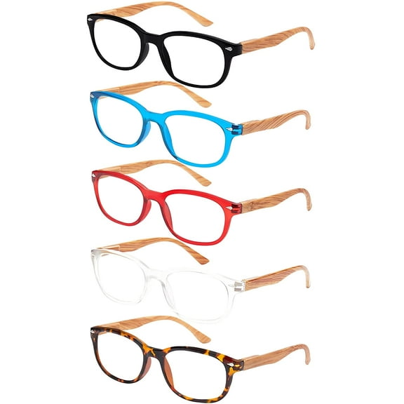 EFE Reading Glasses 5 Pack Wooden Lightweight Blue Light Blocking Readers for Women Men