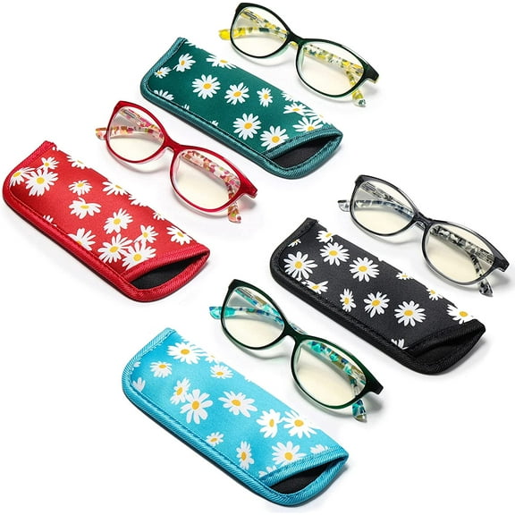 EFE Reading Glasses,Blue Light Blocking 4 Pairs Fashion Readers Spring Hinge with Pattern Print Eyeglasses for Women and Men