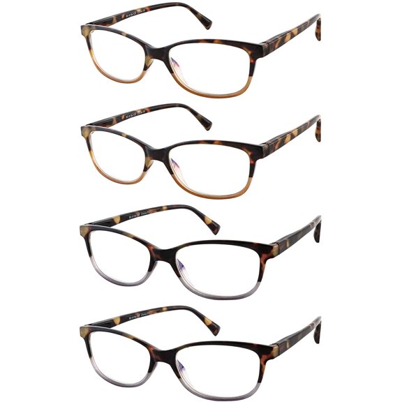 EFE Reading Glasses for Women Men, 4 Pack Blue Light Blocking Reader, Rectangle Tortoise Eyeglasses