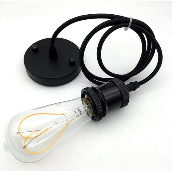 EFEMF-1.5M Braided Cord Vintage Ceiling Rose Pendant Light Kits Fitting Retro Industrial Style E27 Lamp Holder