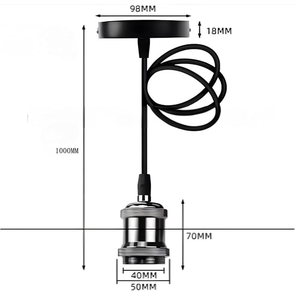 EFEMF-1.5M Braided Cord Vintage Ceiling Rose Pendant Light Kits Fitting Retro Industrial Style E27 Lamp Holder