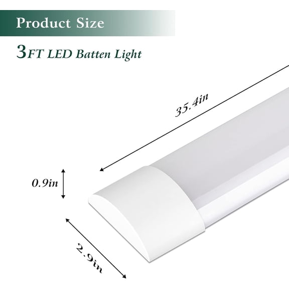 EFEMF-1 Packs 3FT LED Batten Light, Slim Ceiling Surface Mounted Light, 30W, 4000K, IP20, LED Ceiling Lamp for Garage, Shop, Hallway, Office, Market