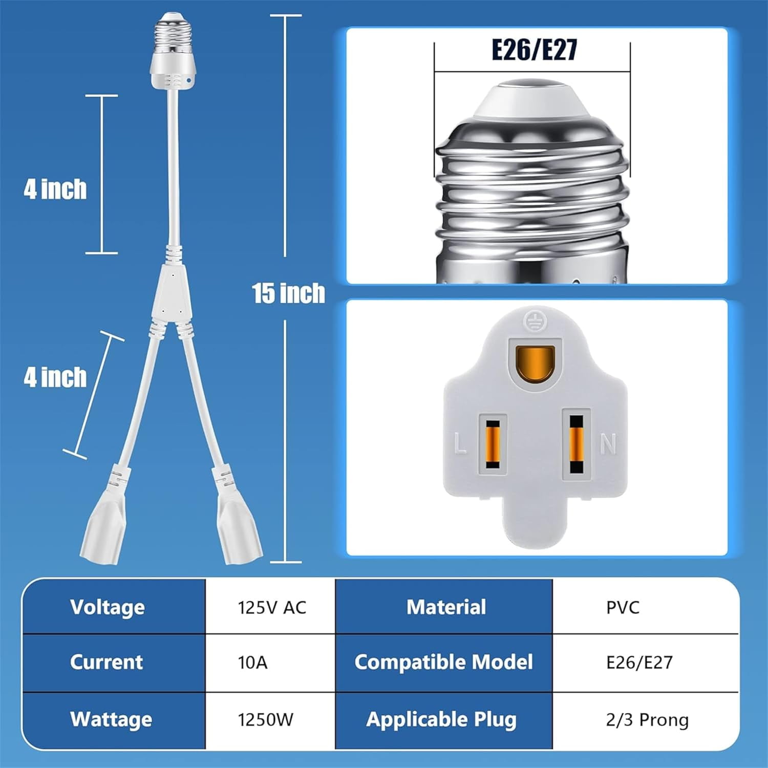 EFEMF-2 Pcs 2 in 1 Light Socket to Plug Adapter, Convert E26/E27 Bulb ...