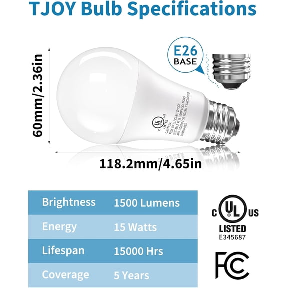EFEMF-10 Pack LED Light Bulbs, 100 Watt Equivalent A19, 5000K Daylight LED Bulb, 15W Bright White Energy Saving Lightbulbs with E26 Standard Base, 1500 Lumens Non Dimmable Lamp for Home Bedroom Indoo