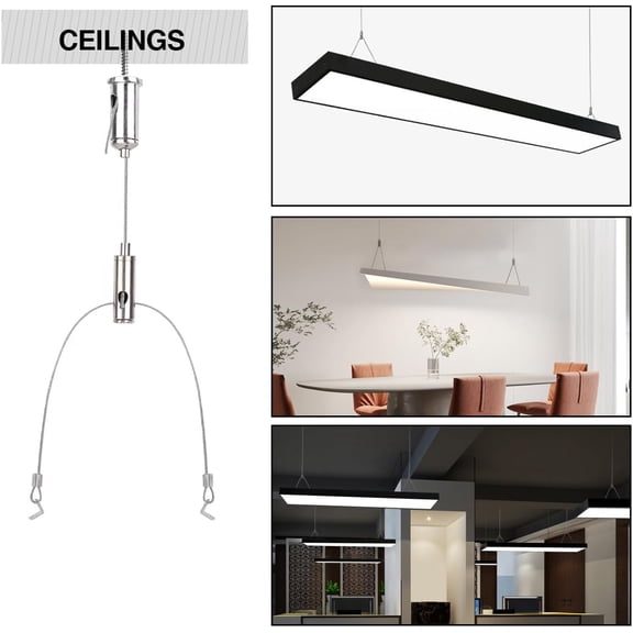 EFEMF-10 Set / 20 pcs Lighting Light Suspension Kit, 5ft Adjustable Luminaire Hanging Wire, 2ft Not Adjustable Steel Cable for Commercial Aquarium LED Panel Light LED Shop Lights Aquarium Lights