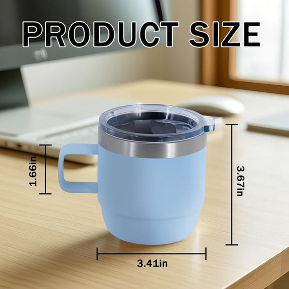 EFEMF-10 oz Stackable Mug, Stainless Steel cup with handle, Vacuum Insulated Espresso/Coffee Mug, shot Glass Set for 1-Piece Set for Coffee, Spirits, Wine, Tea- white