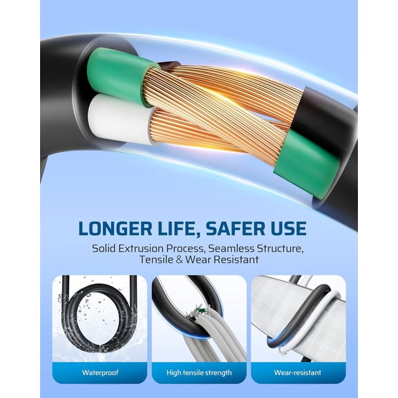 EFEMF-10FT Outdoor Extension Cord, Tri-Tap Extension Cord Splitter, 3 Outlet 16/3 SJTW Power Cable for Landscape Lighting String Lights, 13A/125V/1625W, ETL Listed, Black, 1 Pack