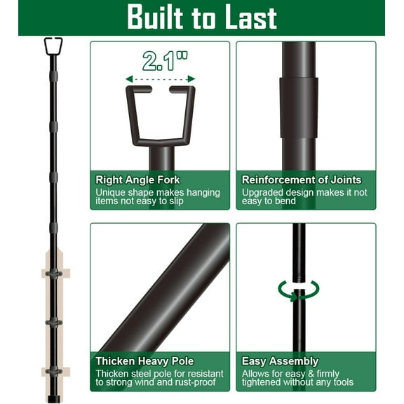 EFEMF-10Ft String Light Poles for Outside, Adjustable Metal Poles for Outdoor String Lights, Rustproof & Sturdy Light Stand Posts for Patio, Backyard, Deck, Garden, Party Decorations