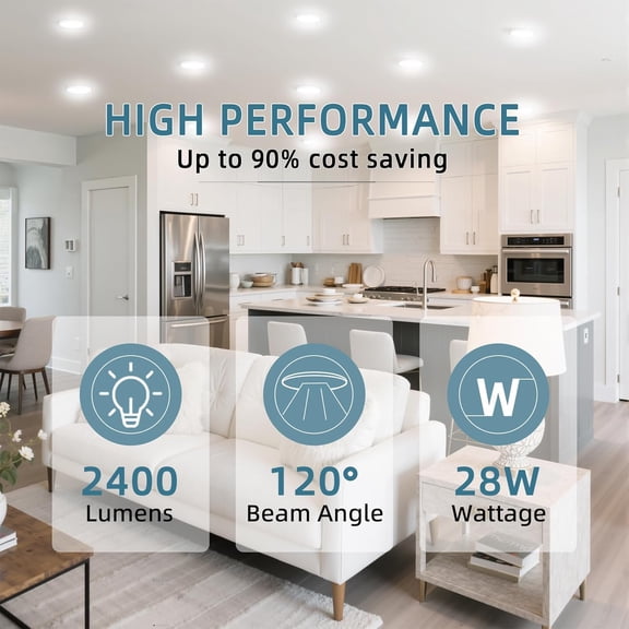 EFEMF-12 Inch Flush Mount Ceiling Light, 5 Color Temperatures Selectable (27K/30K/40K/50K/60K), 28W 2400Lm Dimmable Ultra-Thin Round Lighting Fixture for Kitchen, Stairwell, Porch, Basement