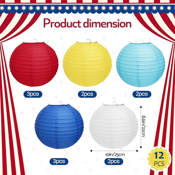 EFEMF-12 PCS Circus Theme Party Decorations, Red Yellow Blue Paper Lanterns, Summer Party Decorations for Beach Pool Hawaiian Carnival Circus Birthday Party Supplies