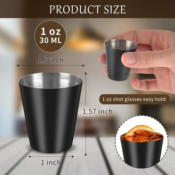 EFEMF-12 Pack Black Stainless Steel Shot Glasses 1 oz Metal Shot Glasses 1oz Pool Shot Glass Set of 12 Small Shot Glasses for Bar Party Cocktail Restaurant Barware Gift (ONLY 1 oz 1.5 Inch Very Small