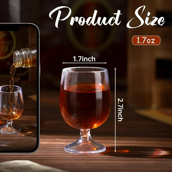 EFEMF-12 Pcs Mini Shot Glasses 1.75 oz Small Brandy Snifters Clear Reusable Plastic Cute Cognac Glasses Port Glasses Cup for Tasting Whiskey Brandy Wine Beer Drinking