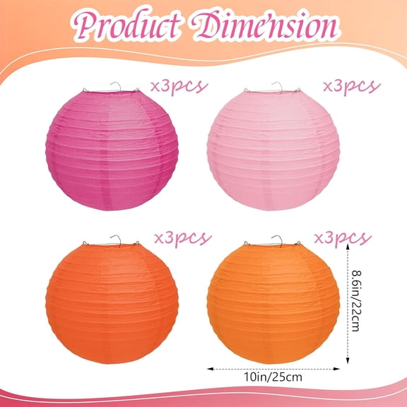 EFEMF-12 Pcs Pink and Orange Paper Lanterns, 10" Hanging Paper Lanterns, Pink and Orange Party Decorations for Home Birthday Wedding Sunset and Valentines Party Decorations