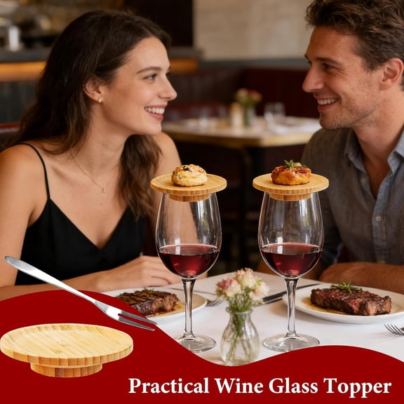 EFEMF-12 Pcs Wine Glass Charcuterie Topper, 4" Mini Charcuterie Boards with Fruit Forks, Bamboo Round Charcuterie Board, Wine Appetizer Plates for Party, Family Gatherings, Restaurants, Bars