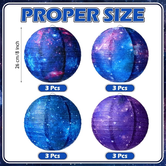 EFEMF-12 Pieces Galaxy Paper Lanterns Space Party Decorations Out of This World Planets Hanging Lanterns Space Round Paper Lantern for Outer Planets Themed Birthday Party Supplies