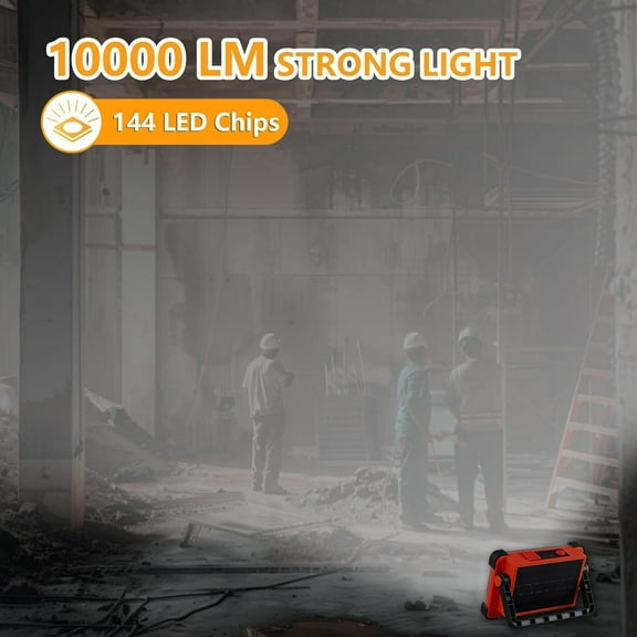 EFEMF-120W LED Solar Work Light, 144 LED 10000LM Portable Flood Light with Stand, Red 4 Modes Rechargeable, IP65 Waterproof Outdoor Working Light for Camping, Fishing, Car Repair & Mechanics (1)