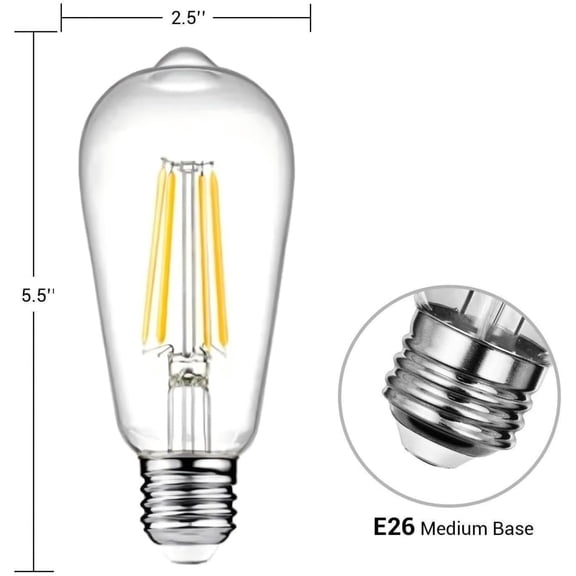 EFEMF-12V LED Edison Light Bulbs Low Voltage - Warm Light 6W E26 Standard Base 60W Equivalent - DC Bulb for RV, Solar Panel Project, Boat, Garden Landscape, Off-Grid Lighting, Pack of 2