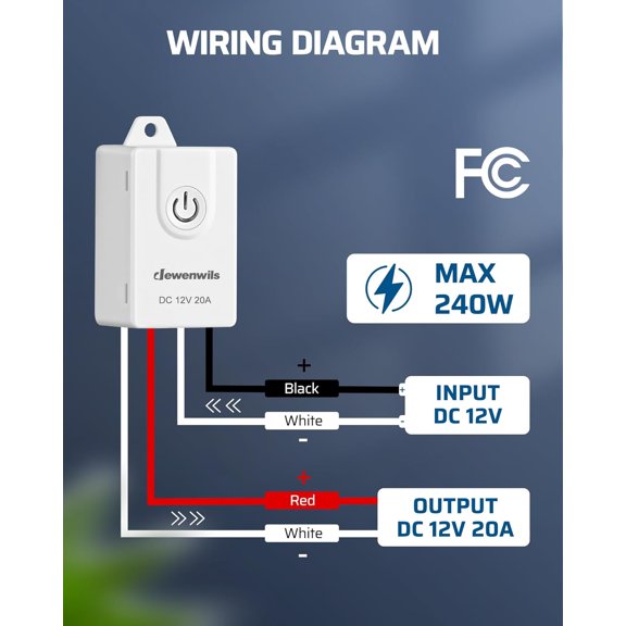 EFEMF-12V Wireless Switch, DC 12V 20A Relay with 100FT Control Range, Wireless RF Remote Control Switches for Lights, Motorcycle, Garage Door, Motor, Fan