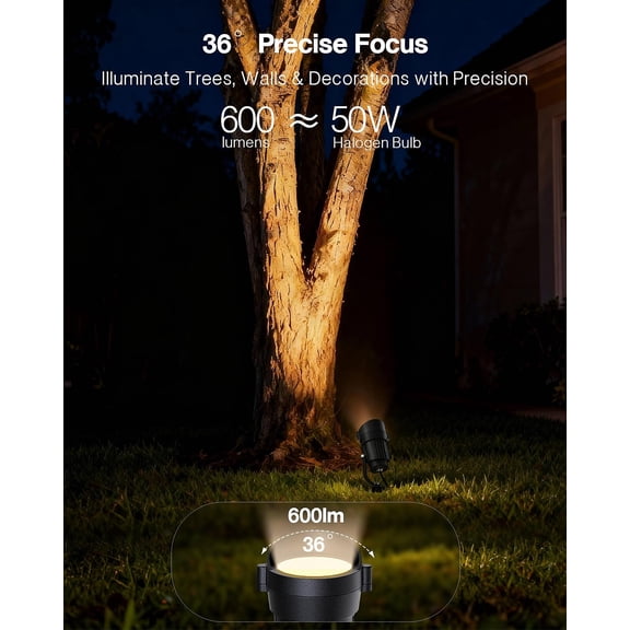 EFEMF-12W Spot Lights Outdoor 120V Landscape Lighting Waterproof Spotlight with 4.9ft 3-Plug LED Plug in Landscape Lights for Yard Gardern Decorations 2900K 1Pack