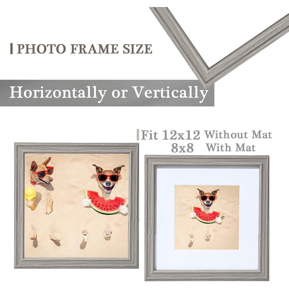 EFEMF-12x12 Picture Frame, Grey Woodgrain 12 x 12 Picture Frames Matted to 8 x 8,Square 12 x 12 Frame with Real Glass,Rustic Wooden 12x12 Photo Frame Wall for Home Decor Gifts