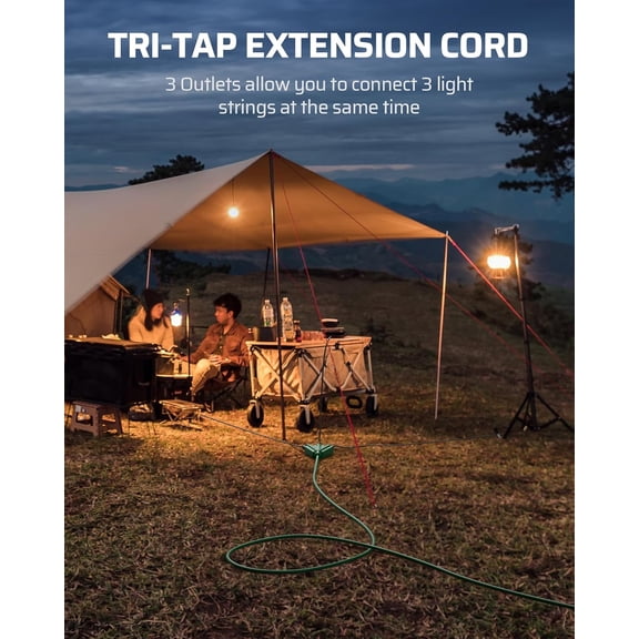 EFEMF-15FT Outdoor Extension Cord, Green Extension Cord 13A/1625W, Weatherproof 16/3 SJTW Power Cable with Multiple Outlet, Holiday Decor Landscaping String Lights, ETL Listed, 1 Pack