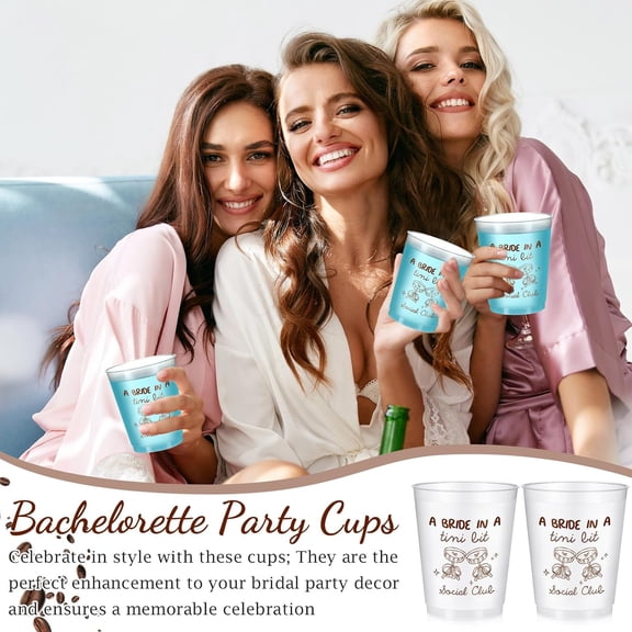 EFEMF-16 Bachelorette Party Cups a Bride in a Tini Bit Clear Frosted Plastic Cute Bach Party Drinkware Reusable Cups Supplies Bridal Shower Favors Engagement Decorations Gift(16oz, Brown Tini)