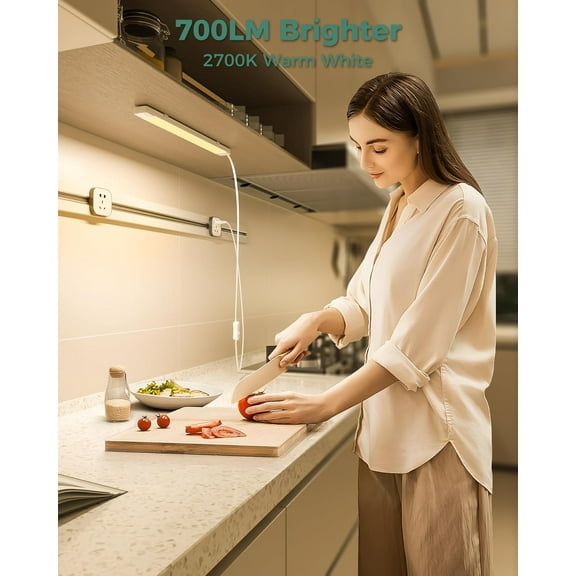 EFEMF-16 Inch Under Cabinet Lights,Plug and Play Under Counter Lighting,2700K Warm White with 700LM Bright,ETL Light Bar with ON/Off Switch for Kitchen,Under Desk,Workbench