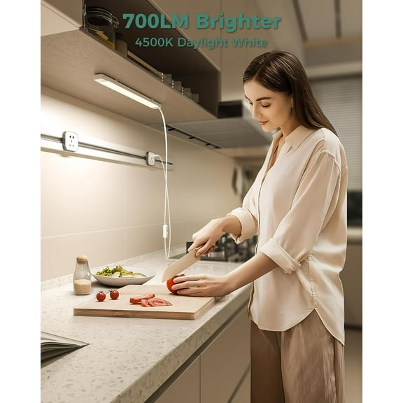 EFEMF-16 Inch Under Cabinet Lights,Plug and Play Under Counter Lighting,4500K Daylight White with 700LM Bright,ETL Light Bar with ON/Off Switch for Kitchen,Under Desk,Workbench