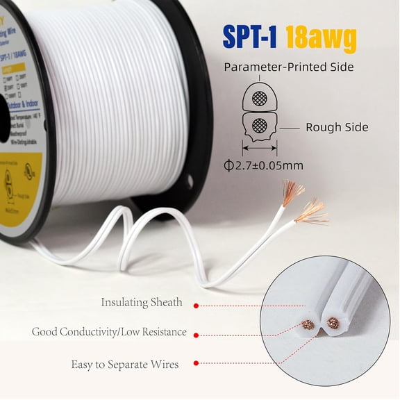 EFEMF-18/2 SPT-1W Bulk Lamp Cord 300-Volt 18-Gauge 50-feet Spool White UL Listed