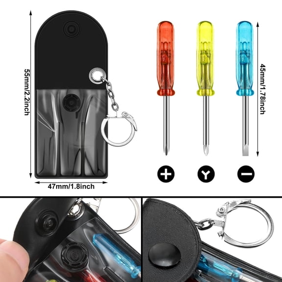 EFEMF-18 Pcs Mini Screwdriver Keychain Tape Measure LED Lights Keychain Set Valentine's Day Men Gifts Bulk for Adult Tool Party Favors (Black)