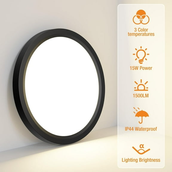 EFEMF-1PACK LED Flush Mount Ceiling Light Fixture, 3000K-4000K-6500K & 100W Equivalent Modern Kitchen Ceiling Lamp 15W 1500Lm 7.5 Inch Closet Round Surface for Bathroom Laundry Bedroom Hallway, Black