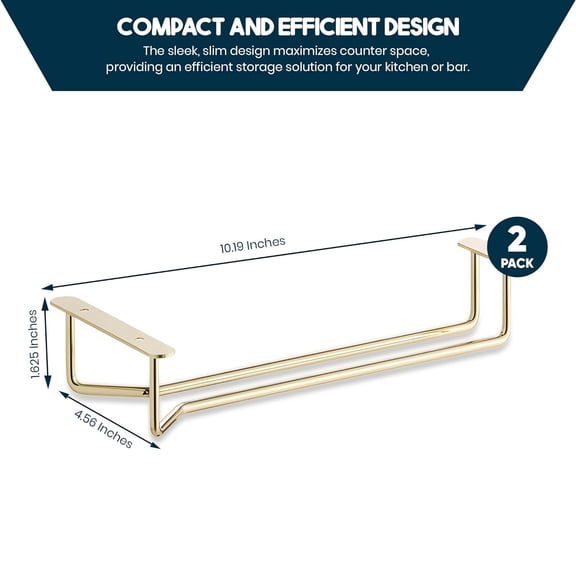 EFEMF-2-Pack 10-Inch Wine Glass Hanger Racks | Brass | Undercabinet Kitchen Glass Hanger for Stem Glassware