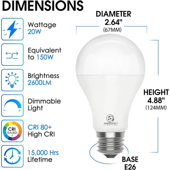 EFEMF-2 Pack 150 Watt Equivalent LED Bulb, Dimmable Super Bright Light Bulb 2600LM, Soft White 2700K, A21 LED Light Bulb, E26 Standard Base, UL Listed, Damp Rated, LED Bulb for Living Room Bedroom Ho