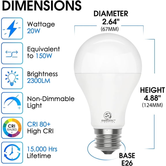 EFEMF-2 Pack 150 Watt LED Light Bulb, Super Bright A21 Soft White 2700K, Non-Dimmable, 2300LM LED Bulb, High Lumen Light Bulbs, E26 Base, UL Listed