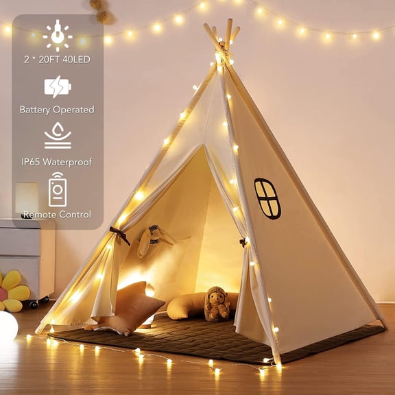 EFEMF-2 Pack 20FT 40 LED Globe String Lights Battery Operated, 8 Modes Battery Powered Outdoor Lights with Remote for Camping Tent, Bedroom, Warm White