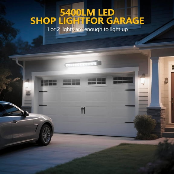 EFEMF-2 Pack 24W LED Shop Light, Plug in Garage Light with 6.5FT Cord and On/Off Switch, 6000K 5400LM Work Shop Lighting for Garage Workshop Warehouse Factory Yard