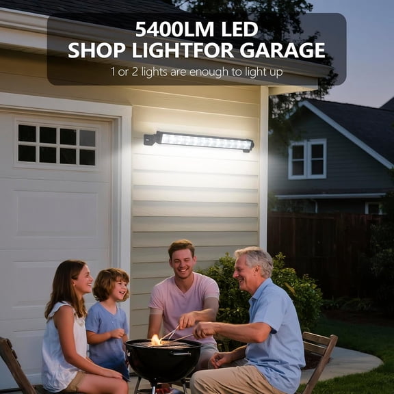 EFEMF-2 Pack 24W LED Shop Lights  5400 lm 6000 K Daylight, 6.5 ft Plug-in Cord with Inline Switch, 180 Tilt, Graphene Cooled  Linkable Garage, Workshop, Warehouse, Yard Lighting