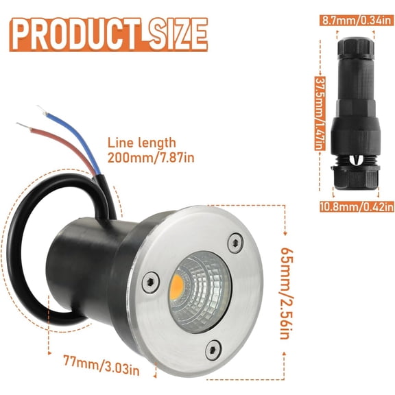 EFEMF-2 Pack Low Voltage Landscape Lights Well Lights 12-24V IP67 Waterproof In Ground Light and Outdoor Landscape Lighting for Garden Yard Driveway Deck Step Up Light with Connectors(Warm White)