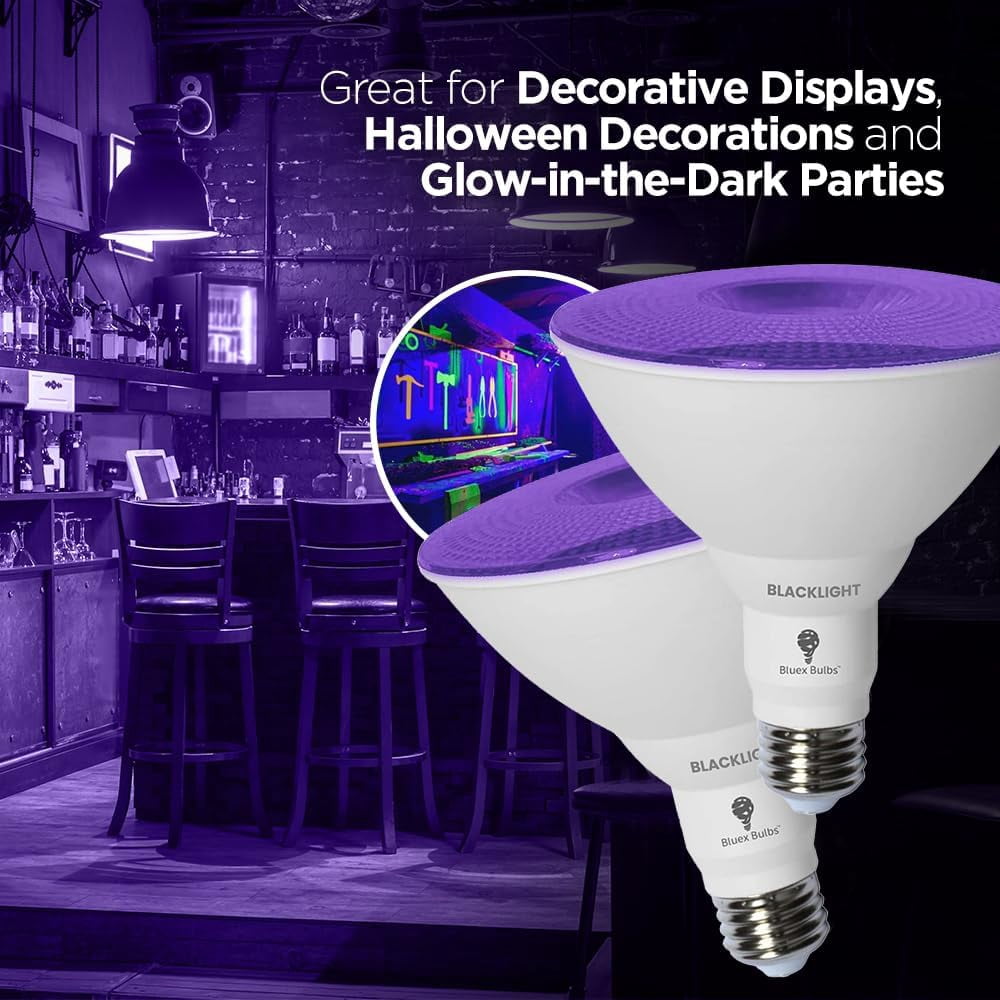 Glow Bul EFEMF-2 Pack PAR38 LED Black Light Bulb Halloween, 20W (200Watt ...