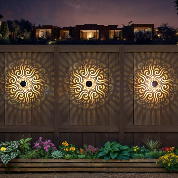 EFEMF-2 Pack Solar Fence Lights Metal Solar Powered Outdoor Wall Deck Step Lights Mandala Theme Waterproof Fence Light for Garden Post Patio Backyard Yard Decor, Gardening Gifts for Women Mom Grandma